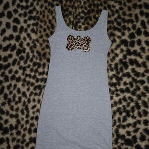 Gray Tank bodycon Dress with Leopard Print Detail